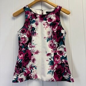 White House Black Market Women Y2K Old Money Floral Top Size 4 Quiet Luxury Chic
